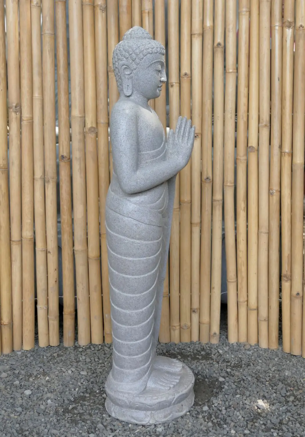  Product image 3 of the product “Standing Buddha made of Riverstone, position Namaskara , H. 120cm. ”